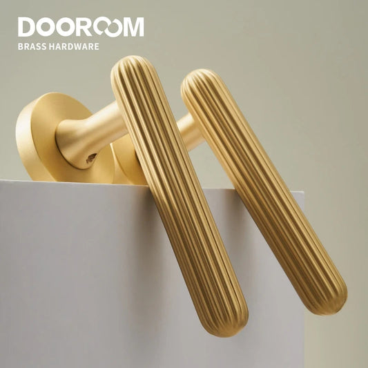 Dooroom Brass Door Lock Set Modern Simple European Interiror Bedroom Bathroom Double Wood Door Lever Set Dummy Handle Knob DOOROOM
