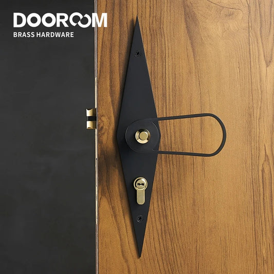 Dooroom Brass Door Lever Ultra-thin Mute Black Gold Modern Interior Bedroom Bathroom Wood Door Lock Long Plate Split Handle Knob DOOROOM