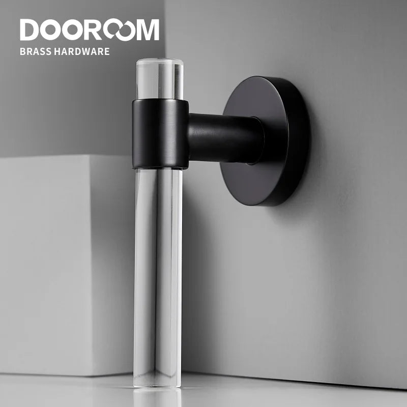 Dooroom Brass Acrylic Door Lock Set Modern Interior Bedroom Bathroom Double Wood Door Lever Set Dummy Privacy Passage Lock Set DOOROOM