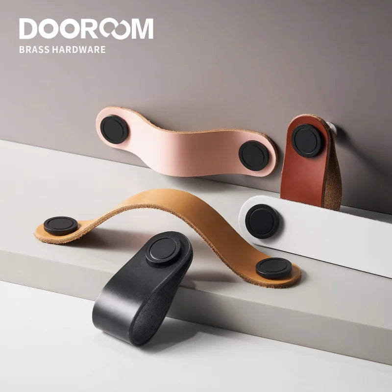 Dooroom Brass Leather Furniture Handles Modern Cupboard Wardrobe Dresser Shoe Box Drawer Cabinet Knobs Pulls Multiple Colors DOOROOM