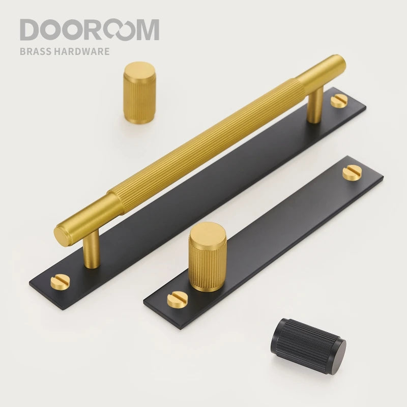 Dooroom Brass Furniture Handles Modern Stripe With Plate Cupboard Wardrobe Dresser Shoe Box Drawer Cabinet Knobs Pulls Knobs DOOROOM