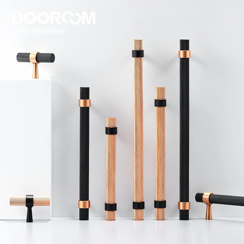 Dooroom Brass Knurled Furniture Handles Modern Copper Black Pulls Cupboard Wardrobe Dresser Shoe Box Drawer Cabinet Handles Knob DOOROOM