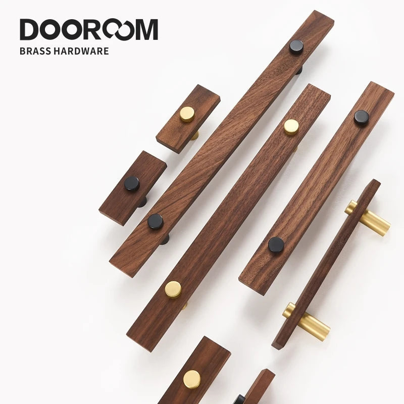 Dooroom Walnut Brass Furniture Handles Long Modern Pulls Cupboard Wardrobe Dresser Shoe Box Wine Bar Drawer Cabinet Knobs DOOROOM