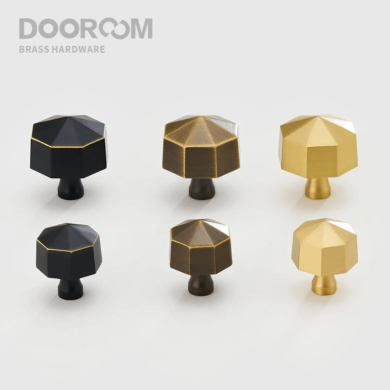 Dooroom Brass Furniture Handles Nordic Simple American Octagon Pulls Cupboard Wardrobe Dresser Shoe Box Drawer Cabinet Knobs  DOOROOM