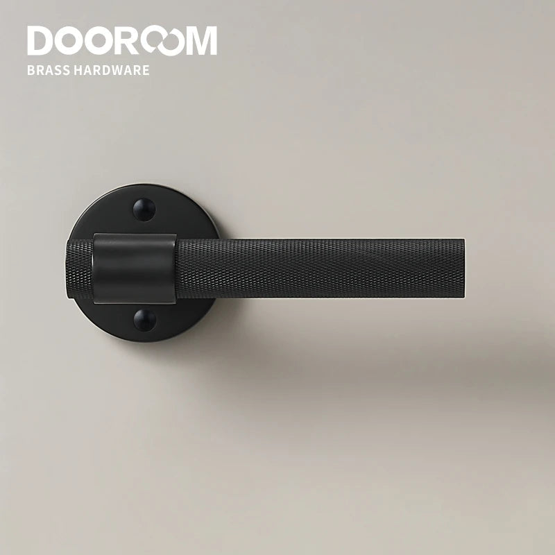 Dooroom Brass Knurled Door Lock Set Black Gold Interior Bedroom Bathroom Double Wood Door Lever Set Dummy Privacy DOOROOM