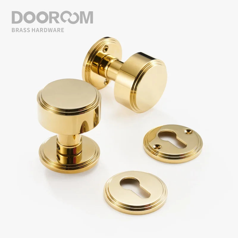 Dooroom Brass Door Lock Set PVD Shiny Gold Bright Chrome Interior Bedroom Bathroom Double Wood Door Lever Dummy Passage Privacy DOOROOM
