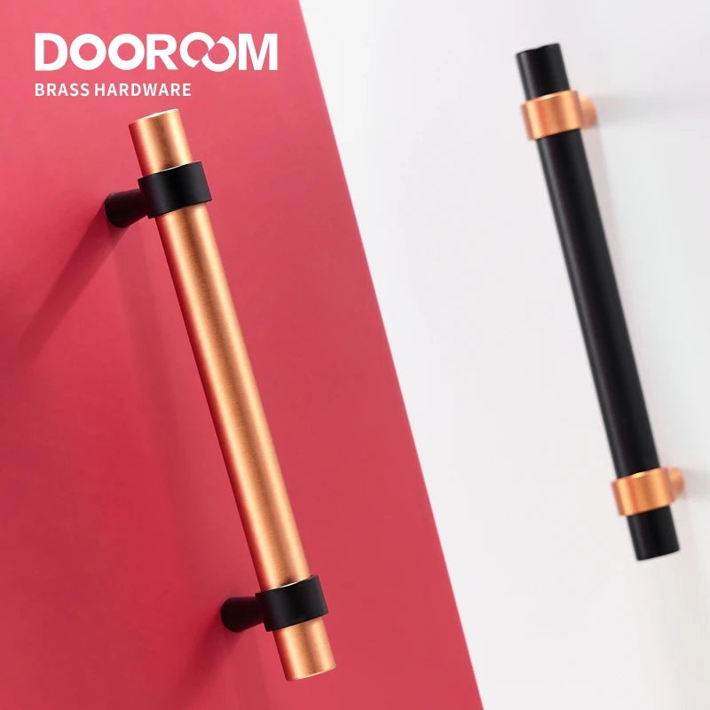 Dooroom Brass Furniture Handles Modern Copper Black Pulls Cupboard Wardrobe Dresser Shoe Box Drawer Cabinet Handles Knobs DOOROOM