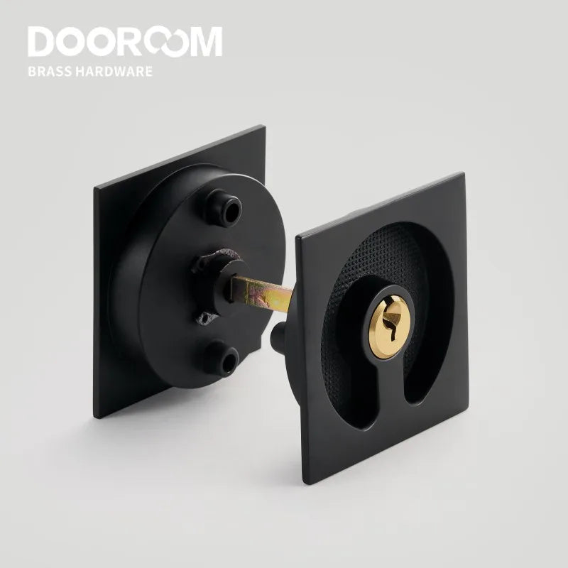 Dooroom Brass Sliding Door Handle Door Lock Set Kitchen Bathroom Wood Door Modern Inlaid Super Thin Shiny PVD Gold Matt Black DOOROOM
