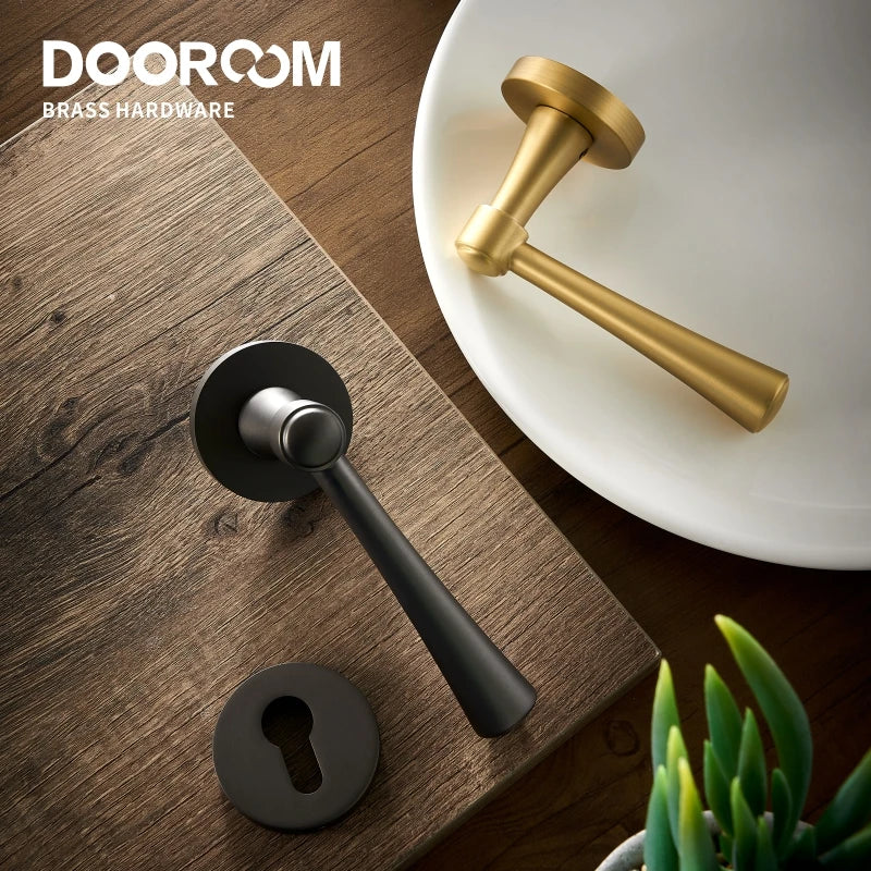 Dooroom Brass Door Lock Set Modern Light Luxury Interiror Bedroom Bathroom Double Wood Door Lever Set Dummy Handle Knob DOOROOM