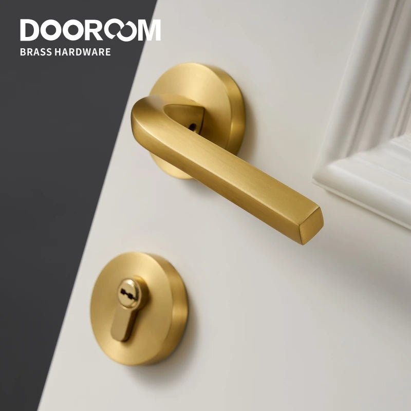 Dooroom Brass Door Lock Set Modern Brass Interiror Bedroom Bathroom Double Wood Door Lever Set Dummy Privacy Passage Magnetic DOOROOM