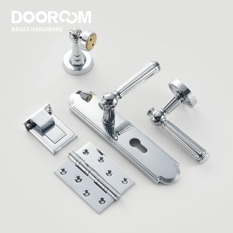 Dooroom Brass Door Lock Set Modern Shiny Chrome Interior Bedroom Bathroom Double Wood Door Lever Set Dummy Handle DOOROOM