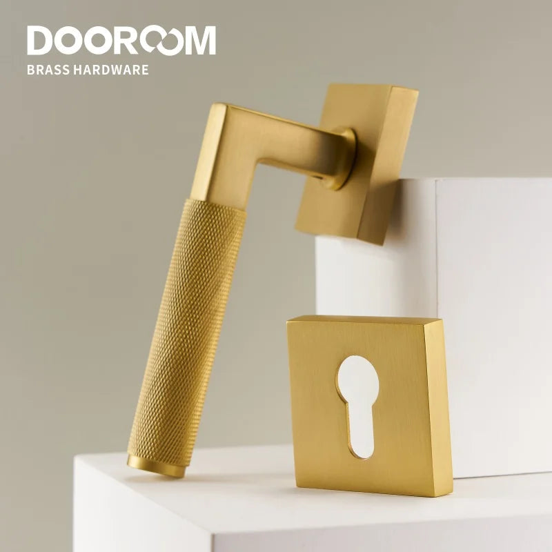 Dooroom Knurled Brass Door Lock Set Modern Interior Bedroom Bathroom Double Wood Door Lever Set Dummy Privacy Passage Lock DOOROOM