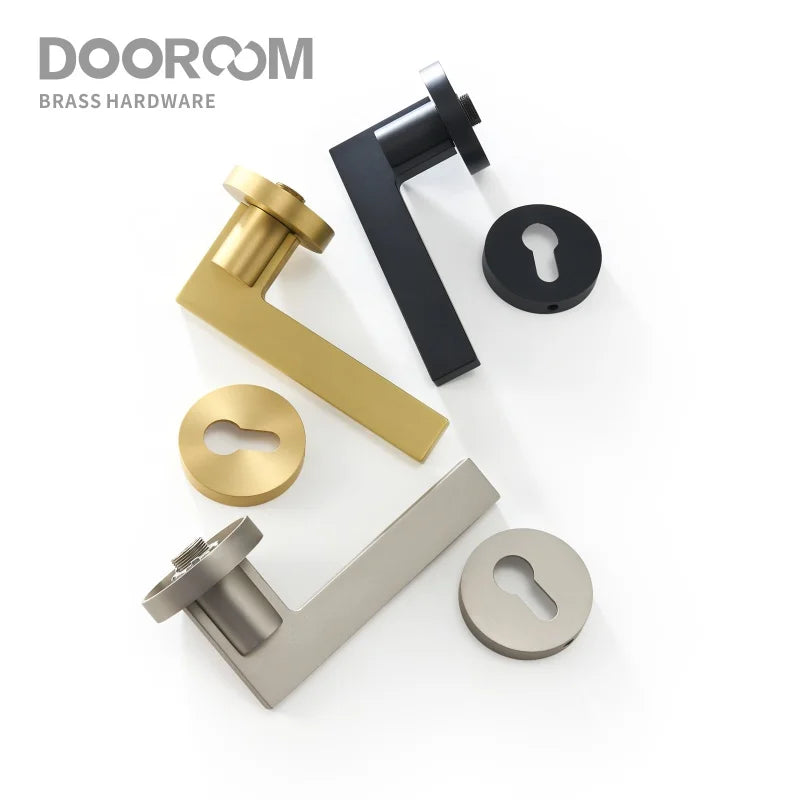 Dooroom Brass Door Lock Set Modern Simple European Interior Bedroom Bathroom Double Wood Door Lever Set Dummy Handle Knob DOOROOM