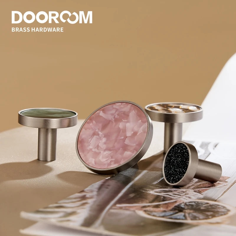 Dooroom Brass Furniture Handles Colorful Shell Matt Brushed Nickel Silver Hooks Wardrobe Dresser Cupboard Cabinet Drawer Knobs DOOROOM