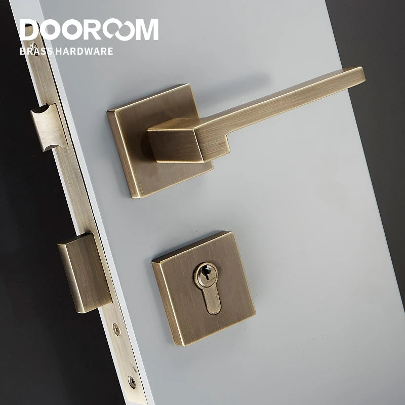 Dooroom Brass Door Lever American Nordic Modern Solid Wood Interior Door Lock Bedroom Split Mechanical Set Handle Black Square DOOROOM
