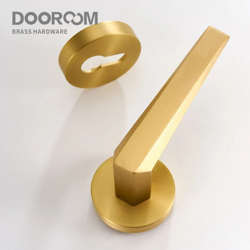 Dooroom Brass Door Lock Set Modern Brass Interiror Bedroom Bathroom Double Wood Door Lever Set Dummy Privacy Passage Magnetic DOOROOM