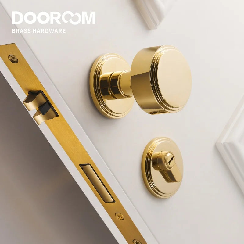 Dooroom Brass Door Lock Set PVD Shiny Gold Bright Chrome Interior Bedroom Bathroom Double Wood Door Lever Dummy Passage Privacy DOOROOM