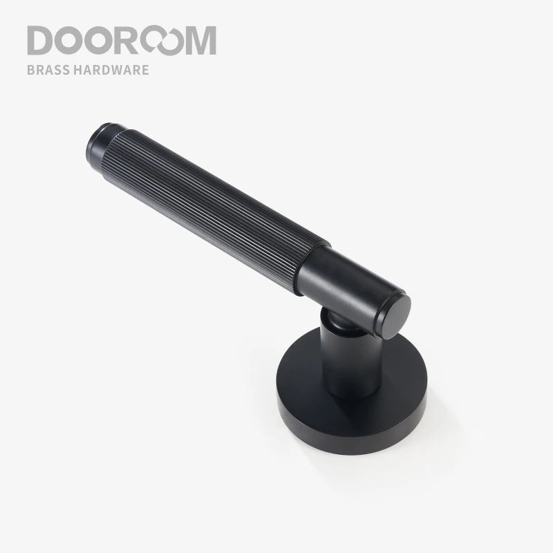 Dooroom Brass Mute Door Lock Set Modern Stripe Black Interior Bedroom Bathroom Wood Lever Dummy Handle DOOROOM