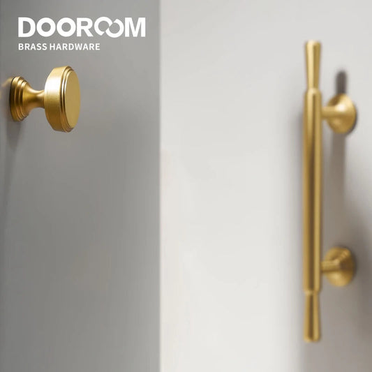Dooroom Brass Furniture Handles Modern Simple Matt Silver Brass Cupboard Wardrobe Dresser Shoe Box Drawer Cabinet Knobs Pulls DOOROOM