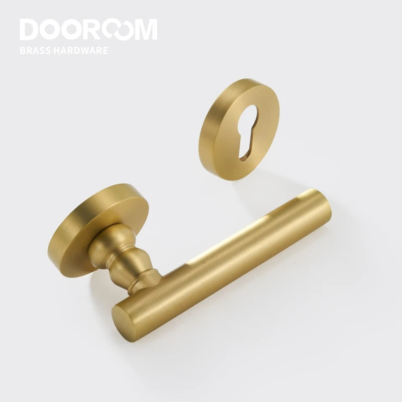 Dooroom Brass Door Lock Set Modern Nordic Interior Bedroom Bathroom Double Wood Door Lever Set Dummy Lock Handle DOOROOM