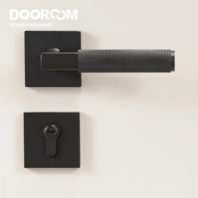 Dooroom Knurled Brass Door Lock Set Modern Interior Bedroom Bathroom Double Wood Door Lever Set Dummy Privacy Passage Lock DOOROOM