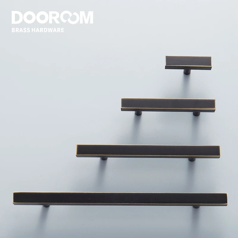 Dooroom Dulu Brass Furniture Handles Modern Wardrobe Dresser Cupboard Drawer Cabinet Door Long Square Black/Gold Pulls Knobs DOOROOM