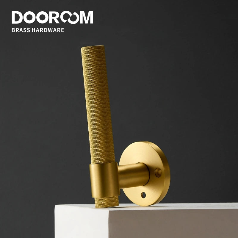 Dooroom Brass Knurled Door Lock Set Black Gold Interior Bedroom Bathroom Double Wood Door Lever Set Dummy Privacy DOOROOM
