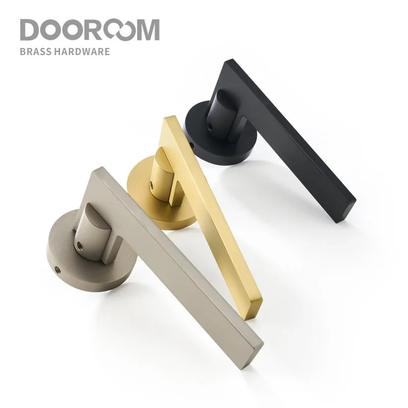 Dooroom Brass Door Lock Set Modern Simple European Interior Bedroom Bathroom Double Wood Door Lever Set Dummy Handle Knob DOOROOM