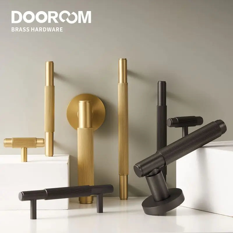 Dooroom Brass Stripe Door Lock Set Modern Grey Interior Bedroom Bathroom Double Wood Lever Dummy Handle Knob Linear DOOROOM