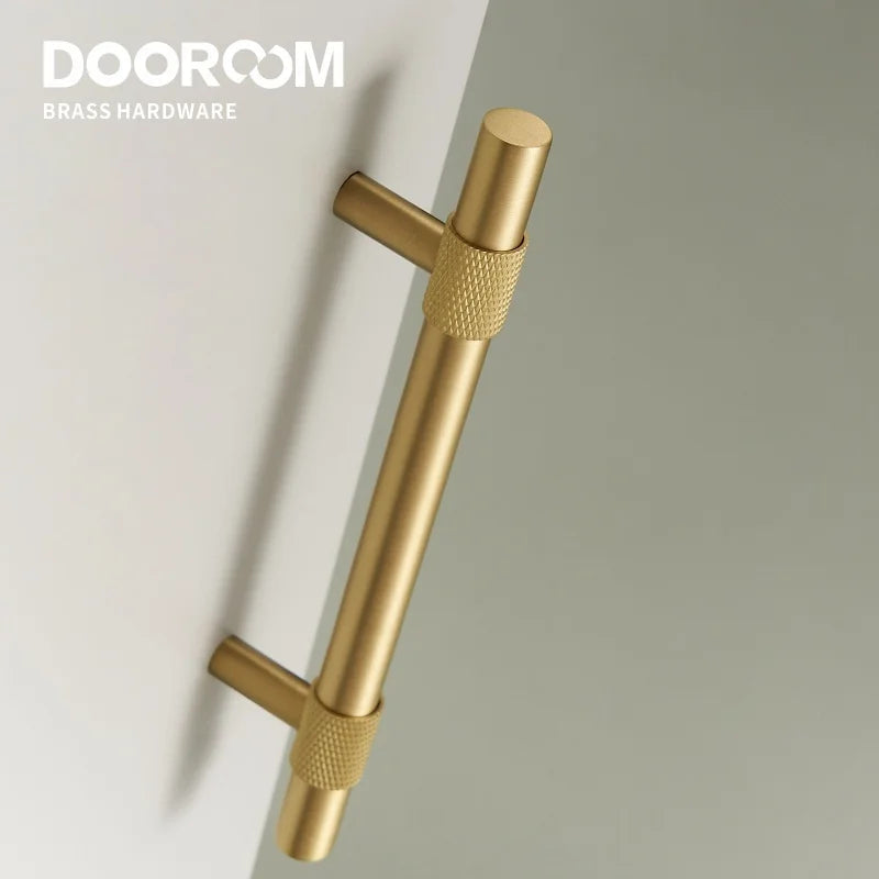 Dooroom Brass Furniture Handles Modern Knurling Black Gold Pulls Wardrobe Dresser Cupboard Cabinet Drawer Shoe Box Knobs DOOROOM