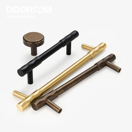 Dooroom Brass Furniture Handles Modern Hammered Long Pulls Cupboard Wardrobe Dresser Shoe Box Drawer Cabinet Round Knobs DOOROOM