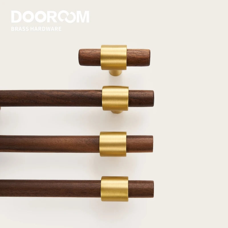 Dooroom Brass Black Walnut Furniture Handles Original Modern Nordic Pull Cupboard Wardrobe Dresser Shoe Box Drawer Cabinet Knobs DOOROOM