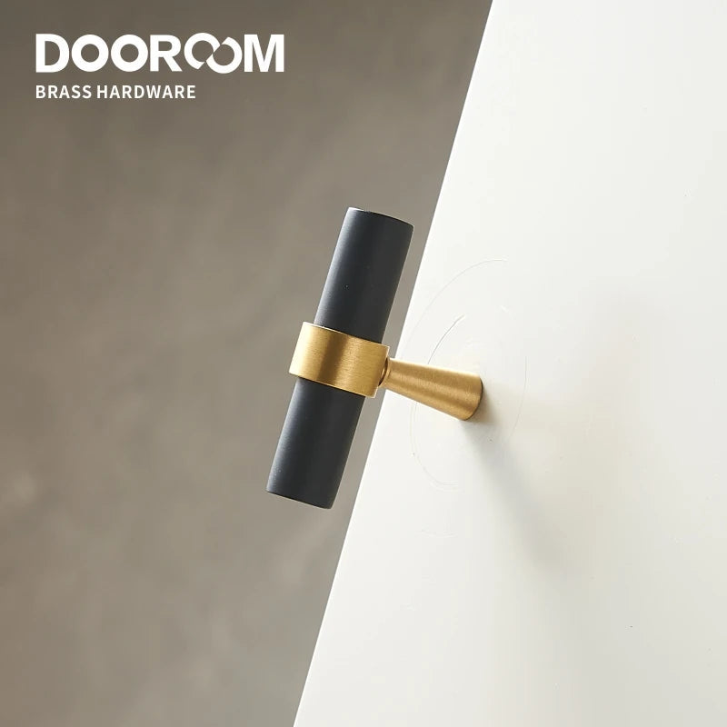 Dooroom Brass Furniture Handles T-bar Light Luxury Fashion Black Gold Silve Wardrobe Dresser Cupboard Cabinet Drawer Pulls DOOROOM