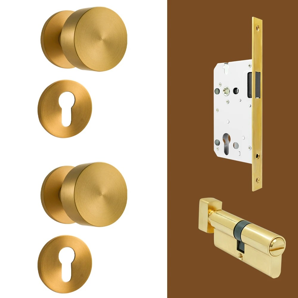 Dooroom Brass Door Lock Set Modern Brass Black Nickel Interior Bedroom Bathroom Double Wood Door Lever Set Dummy Handle Passage DOOROOM