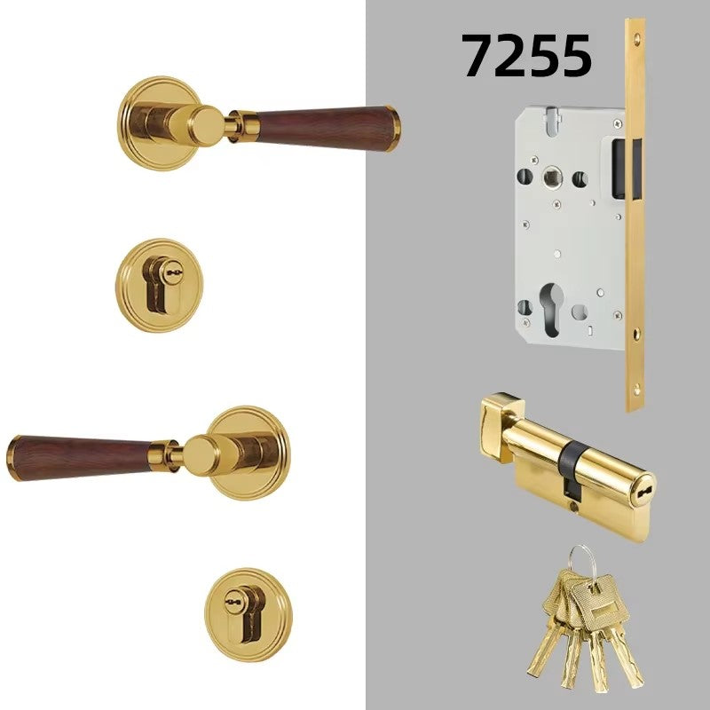 Dooroom Brass Door Lock Set Modern Walnut Wood Simplicity Trapezoid Light Luxury Wooden Door Handles Furniture Bedroom Door Lock DOOROOM