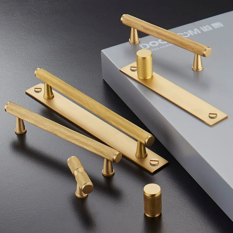 Dooroom Brass Furniture Handles Knurling Gold Black Modern Wardrobe Cabinet Dresser Cupboard Drawer Pulls Knobs bar Knurled DOOROOM