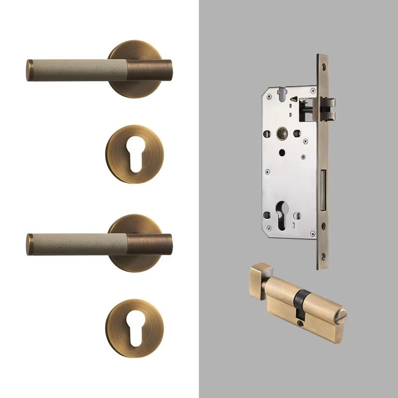 Dooroom Brass Leather Door Lock Set Modern Italian Style Interior Bedroom Bathroom Double Wood Door Lever Set Dummy Handle DOOROOM