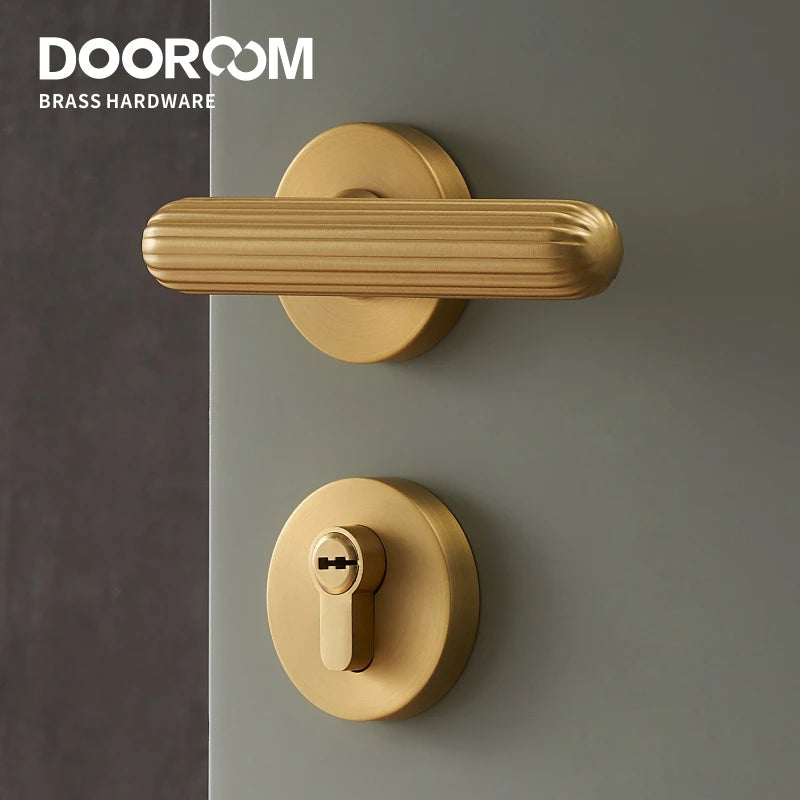 Dooroom Brass Door Lock Set Modern Simple European Interiror Bedroom Bathroom Double Wood Door Lever Set Dummy Handle Knob DOOROOM