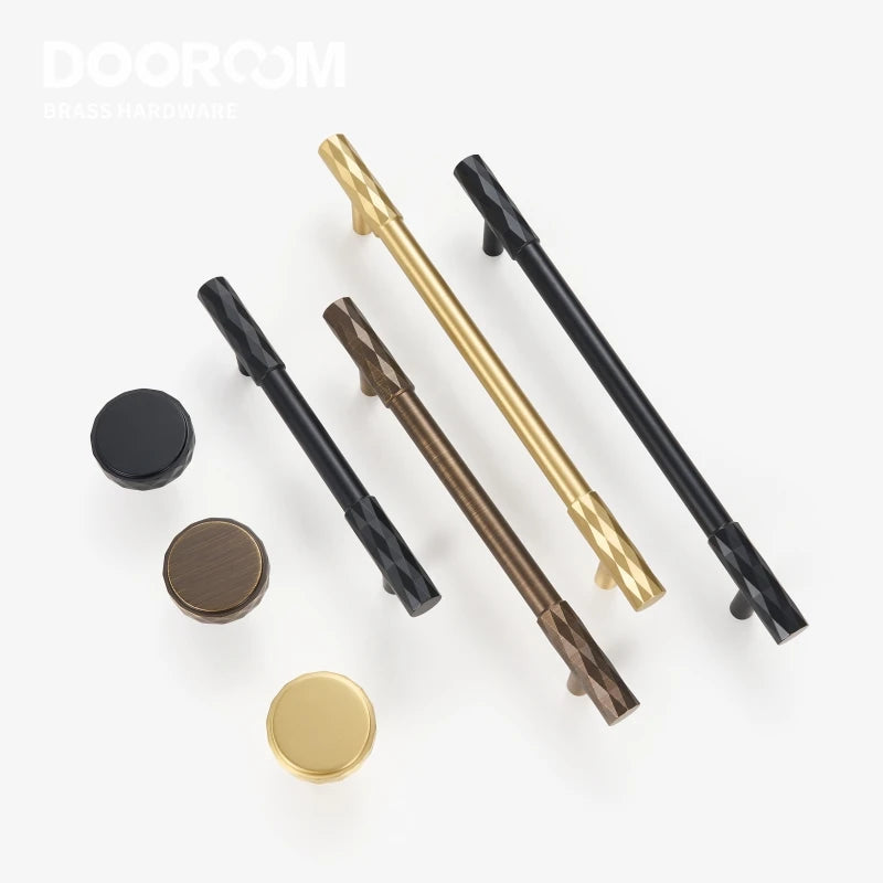 Dooroom Brass Furniture Handles Modern Hammered Long Pulls Cupboard Wardrobe Dresser Shoe Box Drawer Cabinet Round Knobs DOOROOM