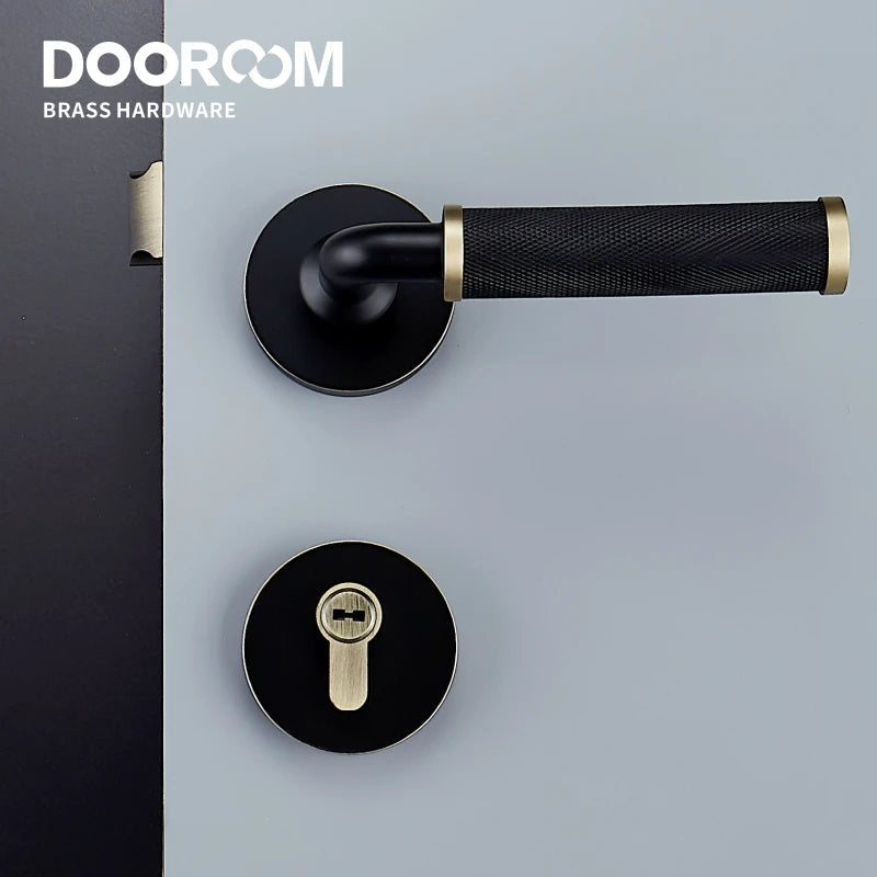 Dooroom Brass Knurled Door Lock Set Modern Interior Bedroom Bathroom Double Wood Door Lever Set Dummy Knob Privacy Passage Locks DOOROOM