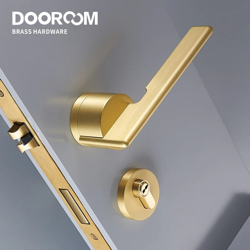Dooroom Brass Door Lock Set Modern Gold Black Silver Interiror Bedroom Bathroom Double Wood Door Lever Set Dummy Handle Knob DOOROOM