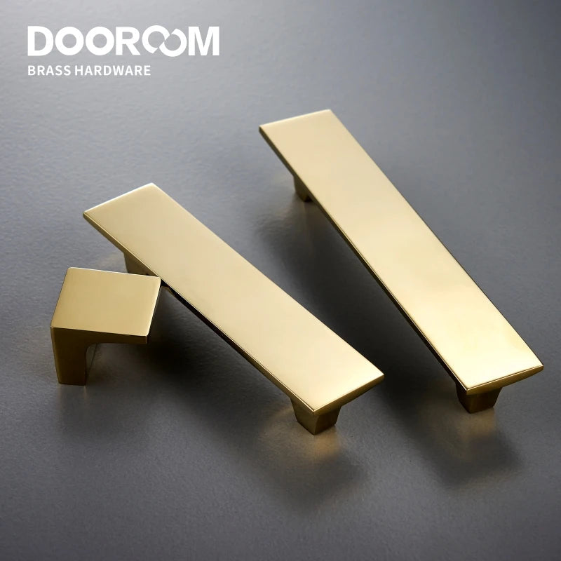 Dooroom Brass Furniture Handles Modern Nordic Wardrobe Dresser Cabinet Cupboard Drawer Knobs Shiny Gold PVD Pulls DOOROOM
