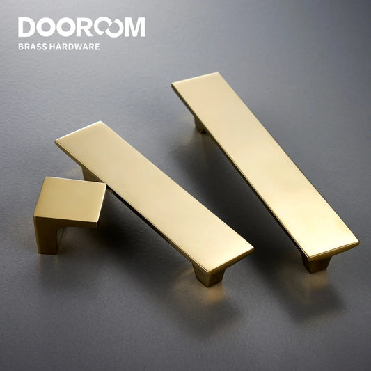 Dooroom Brass Furniture Handles Modern Nordic Wardrobe Dresser Cabinet Cupboard Drawer Knobs Shiny Gold PVD Pulls DOOROOM