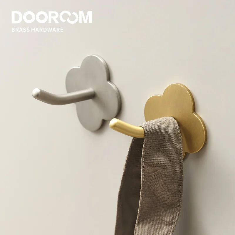 Doodoom Brass Punch Free Bearing Hooks Bathroom Indoor Kitchen Hallway Wall Clothes Hooks Wall Hangers Row Hooks Nordic DOOROOM