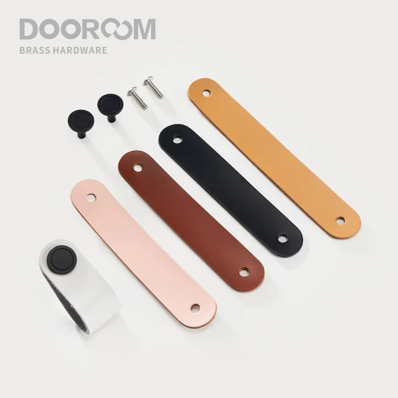 Dooroom Brass Leather Furniture Handles Modern Cupboard Wardrobe Dresser Shoe Box Drawer Cabinet Knobs Pulls Multiple Colors DOOROOM