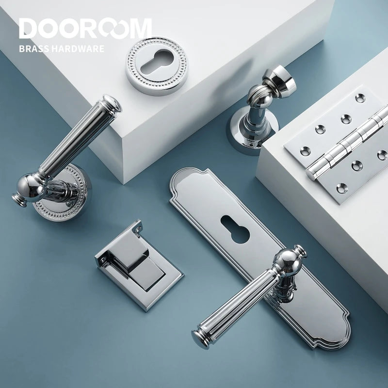 Dooroom Brass Door Lock Set Modern Shiny Chrome Interior Bedroom Bathroom Double Wood Door Lever Set Dummy Handle DOOROOM