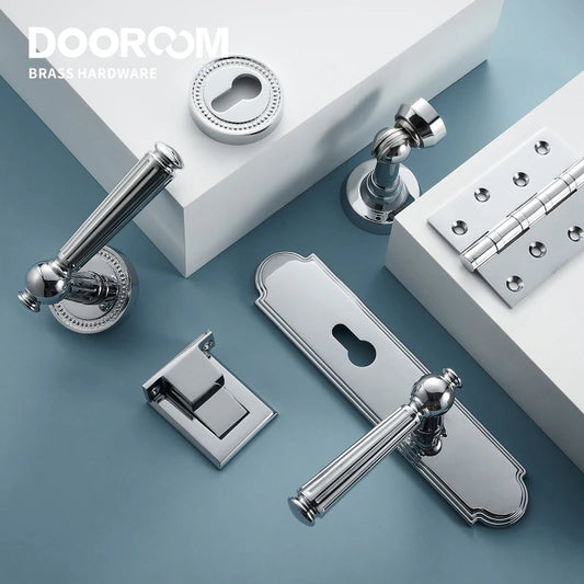 Dooroom Brass Door Lock Set Modern Shiny Chrome Interior Bedroom Bathroom Double Wood Door Lever Set Dummy Handle DOOROOM