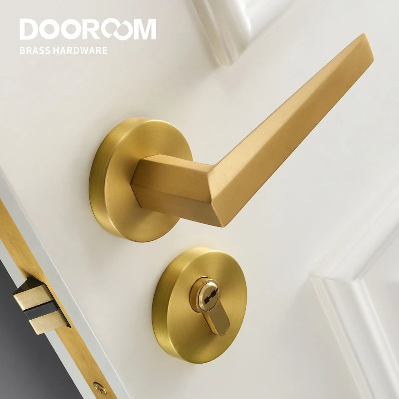 Dooroom Brass Door Lock Set Modern Brass Interiror Bedroom Bathroom Double Wood Door Lever Set Dummy Privacy Passage Magnetic DOOROOM