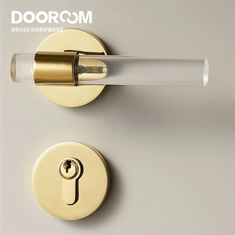 Dooroom Brass Acrylic Door Lock Set Modern Interior Bedroom Bathroom Double Wood Door Lever Set Dummy Privacy Passage Lock Set DOOROOM