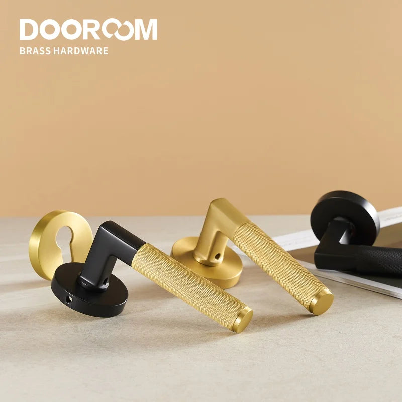 Dooroom thumbturn Knurled Brass Door Lock Set Modern Interior Bedroom Bathroom Wood Door Lever Set Dummy Privacy Passage Lock DOOROOM